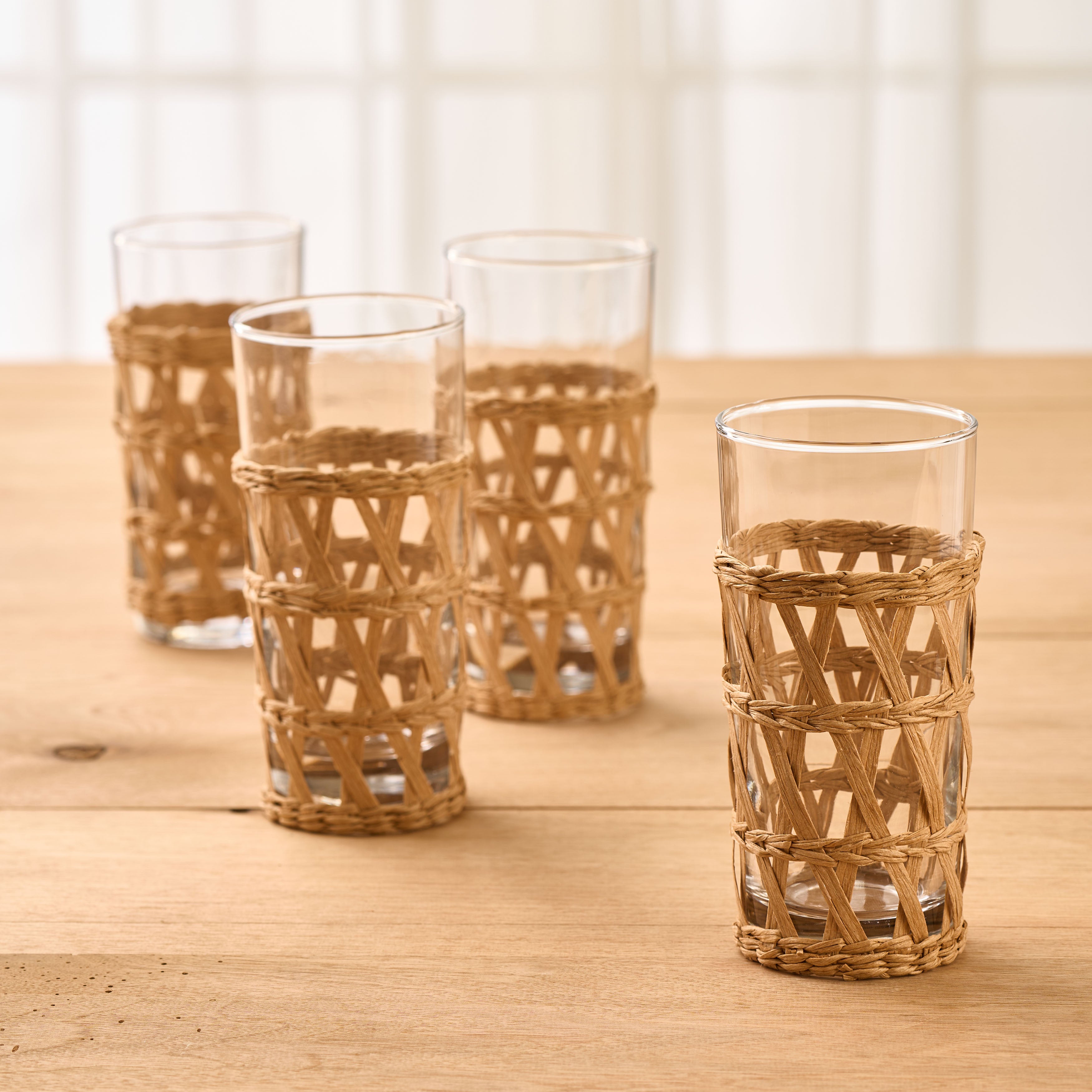 Wicker Wrap Tall Glass - Set of 4