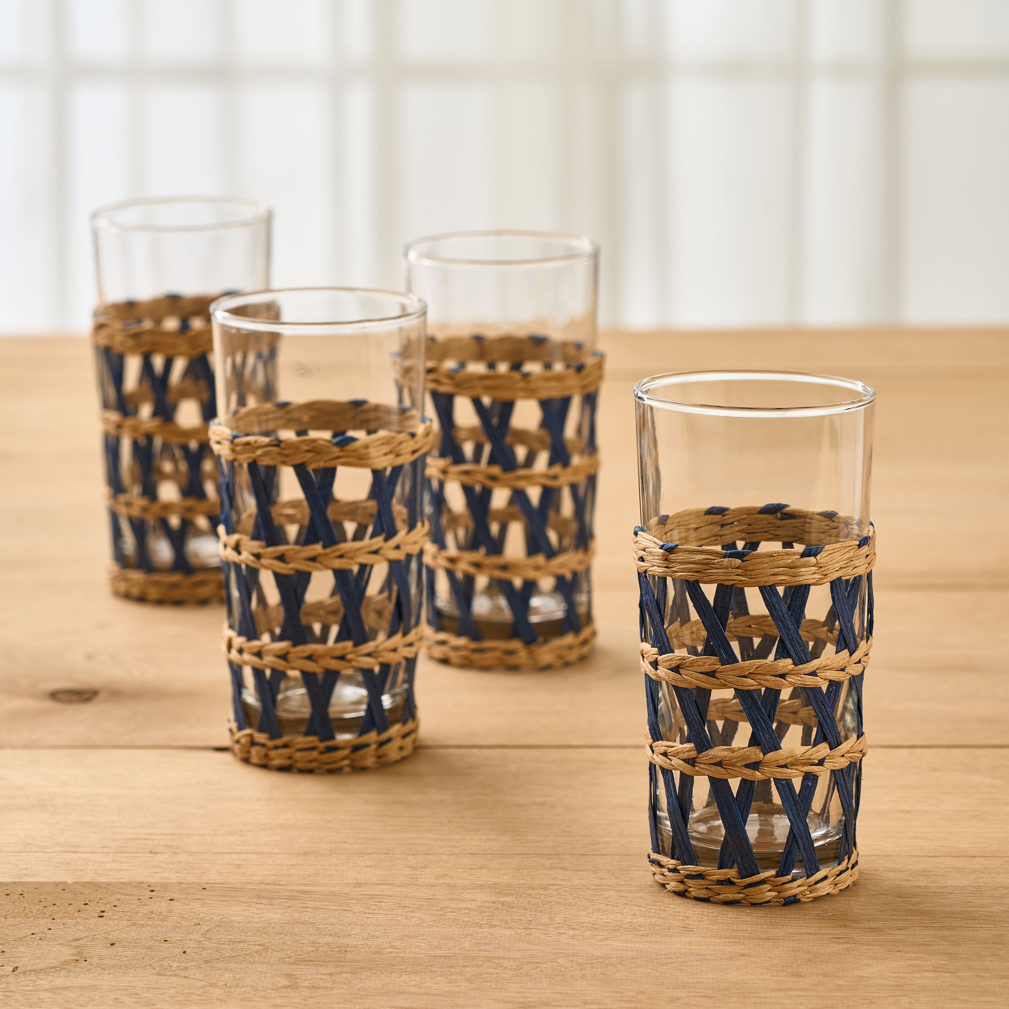 Wicker Wrap Tall Glass - Set of 4